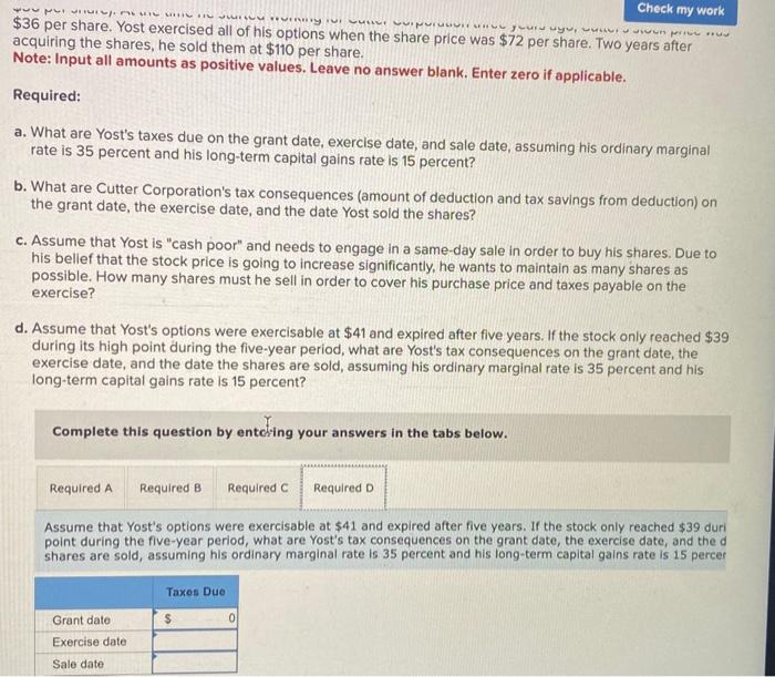 Solved Yost received 300 NQOs (each option gives Yost the