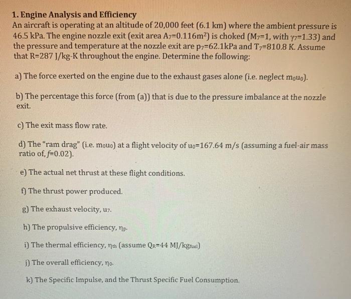 Solved 1. Engine Analysis and Efficiency An aircraft is | Chegg.com