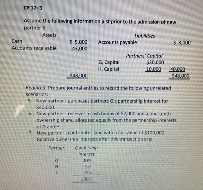 Solved CP 12-3 Assume the following information just prior | Chegg.com