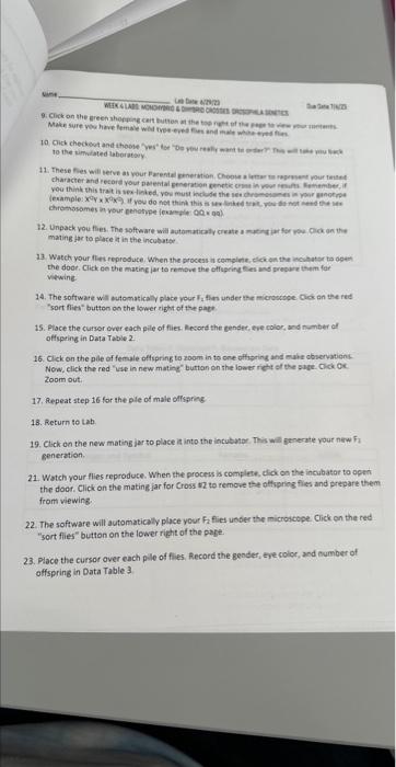 1. Go to www.sciencecourseware.com/VCISE/drosophila. | Chegg.com