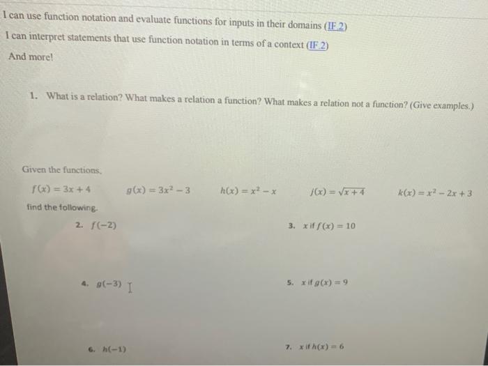 Solved I can use function notation and evaluate functions | Chegg.com