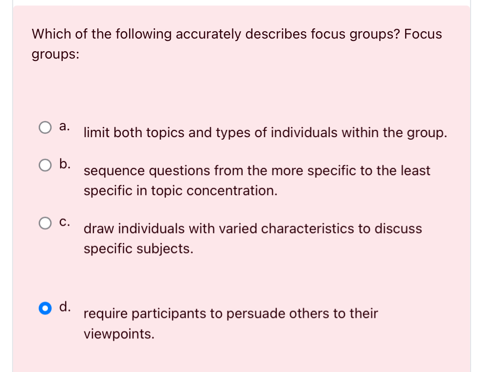 Solved Which of the following accurately describes focus | Chegg.com