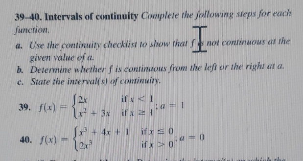 Solved 39-40. ﻿Intervals of continuity Complete the | Chegg.com image.