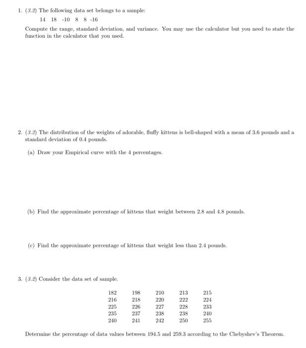 Solved 1. (3.2) The following data set belongs to a sample: | Chegg.com