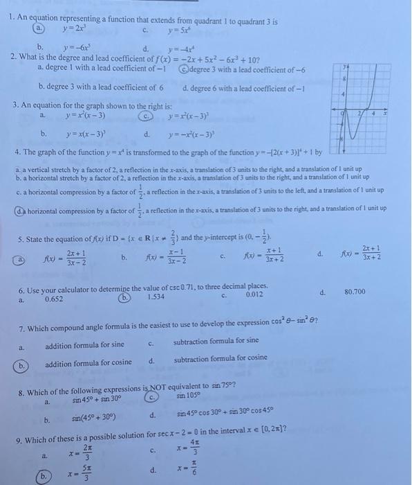 Solved 1. An equation representing a function that extends | Chegg.com