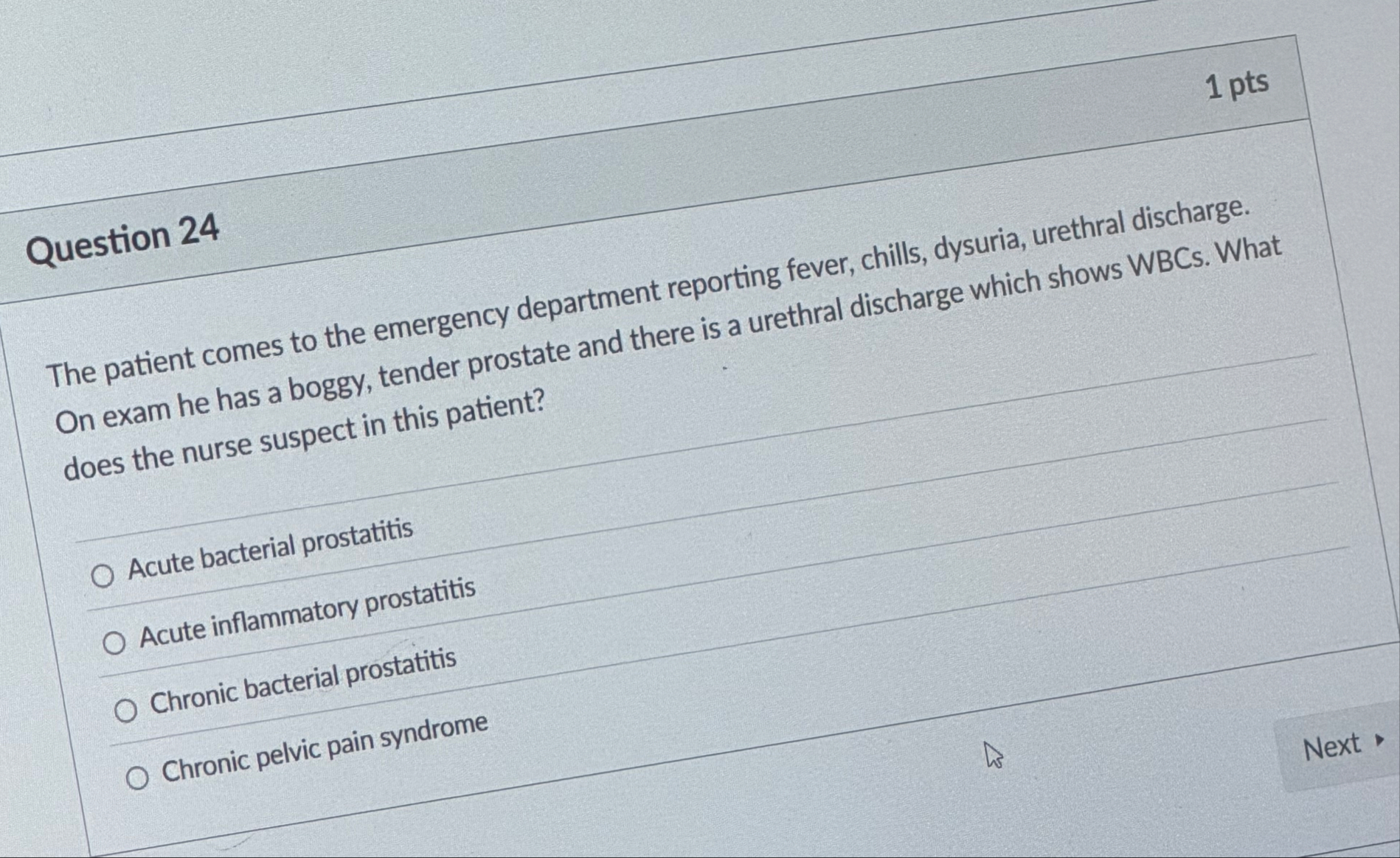 Solved 1 ptsQuestion 24The patient comes to the emergency | Chegg.com