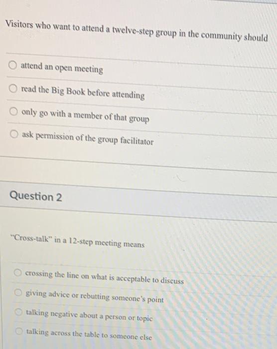 Solved Visitors who want to attend a twelve-step group in | Chegg.com