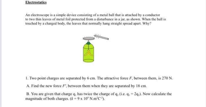 Solved An electroscope is a simple device consisting of a | Chegg.com