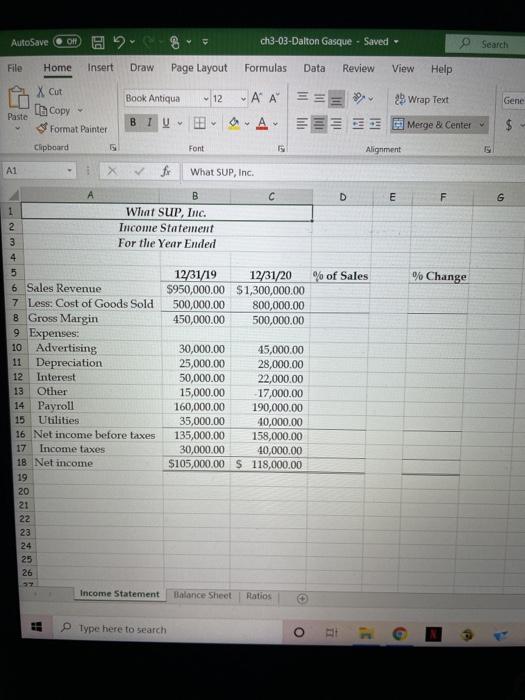 Solved Excel for Accounting 2 Create a Financial Analysis | Chegg.com