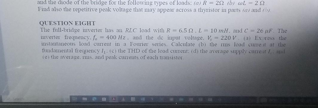 Solved QUESTION EIGHT The full-bridge inverter has an RLC | Chegg.com