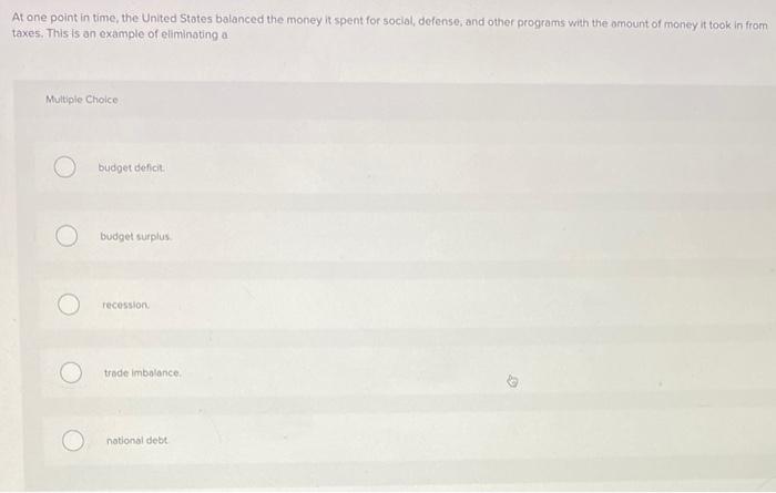 Solved At one point in time, the United States balanced the | Chegg.com