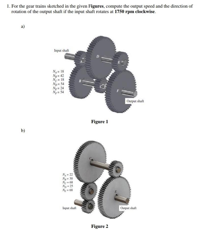 Solved 1. For the gear trains sketched in the given Figures, | Chegg.com