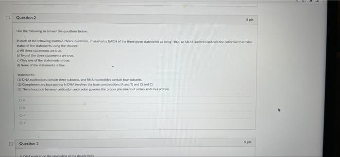 Solved D Question 2 5 pts Use the following to answer the | Chegg.com