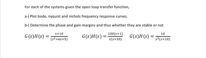 Solved For each of the systems given the open loop transfer | Chegg.com