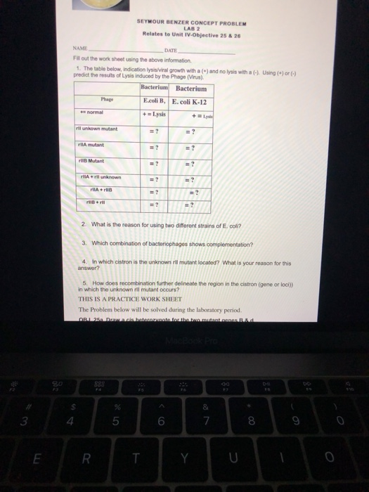 SEYMOUR BENZER CONCEPT PROBLEM LAB 2 Relates to Unit | Chegg.com