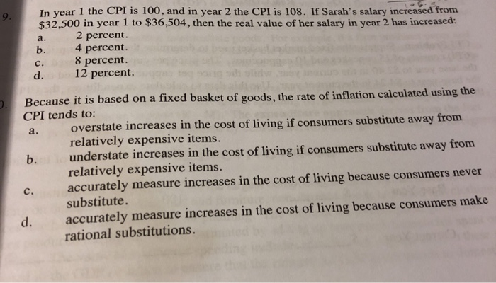 Solved a. In year 1 the CPI is 100, and in year 2 the CPI is | Chegg.com
