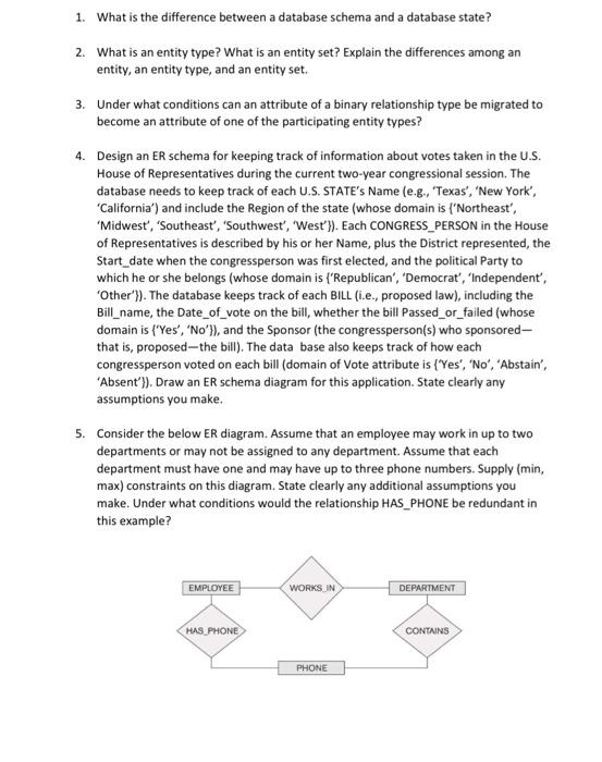 Solved 1. What is the difference between a database schema | Chegg.com