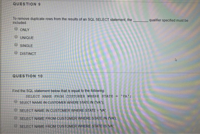 Solved QUESTION 9 qualifier specified must be To remove | Chegg.com