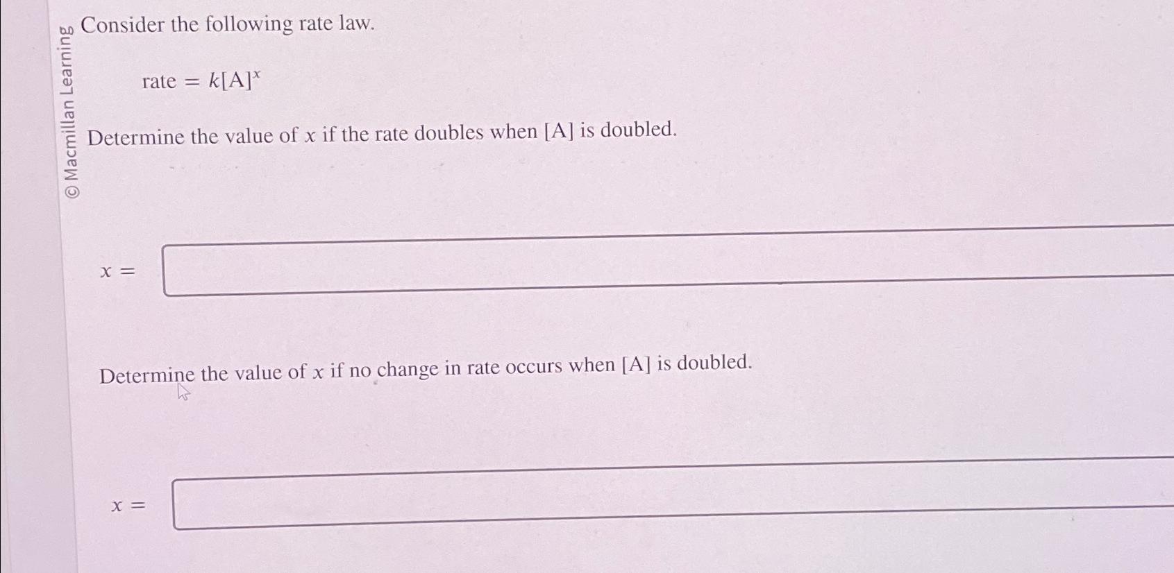 Solved N Consider The Following Rate Law ﻿rate 1955