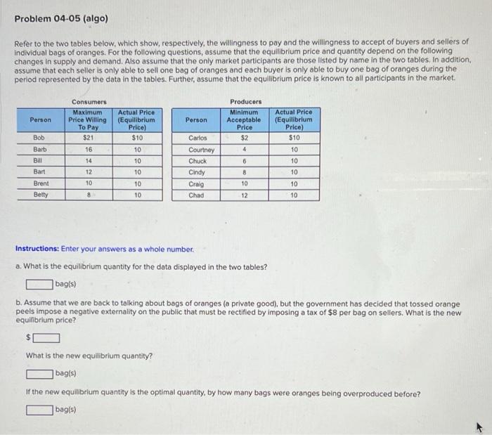 Solved Problem 04-05 (algo) Refer To The Two Tables Below, | Chegg.com