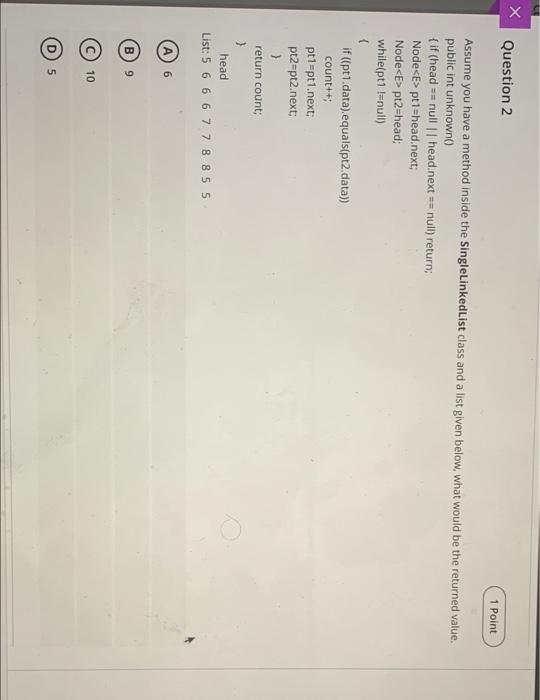 Solved Test content Question 1 1 Point Assume you have a | Chegg.com