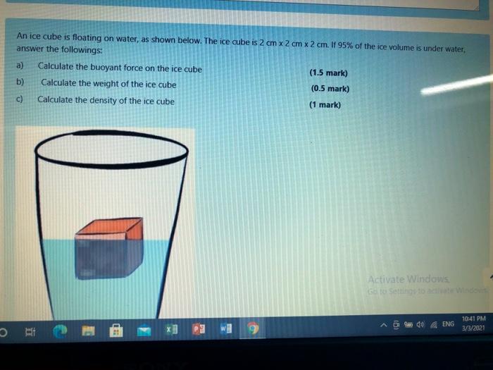 Solved An ice cube is floating on water, as shown below. The