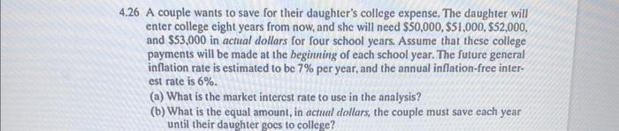 Solved 4.26 A couple wants to save for their daughter's | Chegg.com