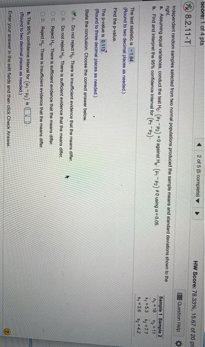 Solved Score: 1 of 4 pts 2 of 5 (5 completo) HW Score: | Chegg.com