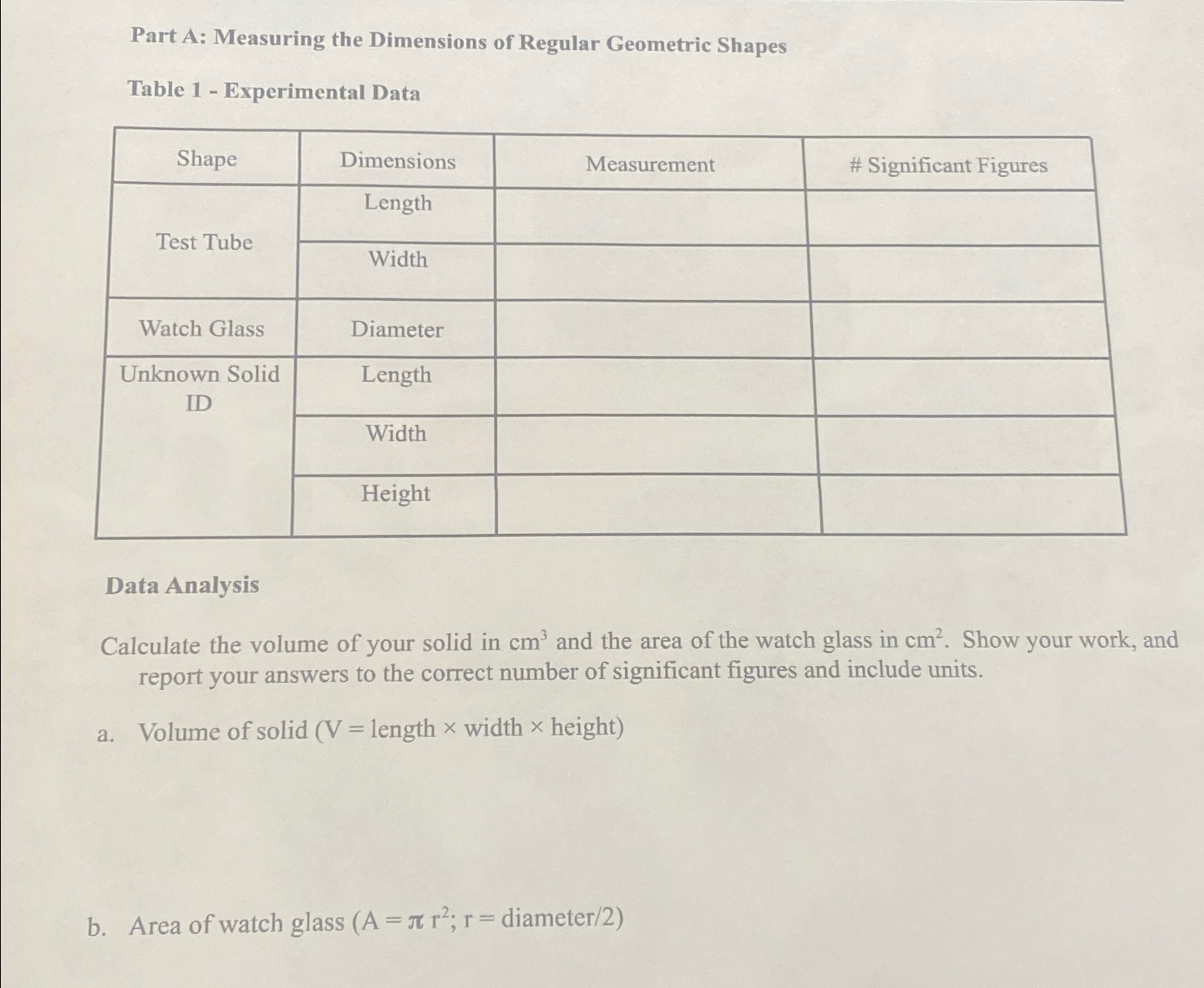 Solved Part A: Measuring the Dimensions of Regular Geometric | Chegg.com