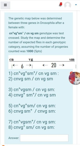 Solved The genetic map below was determined between three | Chegg.com