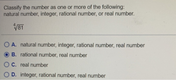 Solved Classify the number as one or more of the following: | Chegg.com