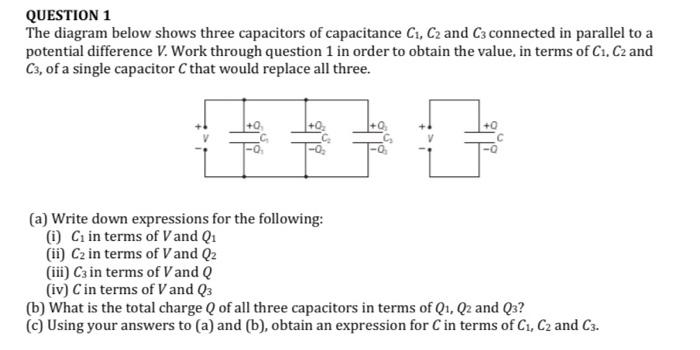 Solved QUESTION 1 The Diagram Below Shows Three Capacitors | Chegg.com