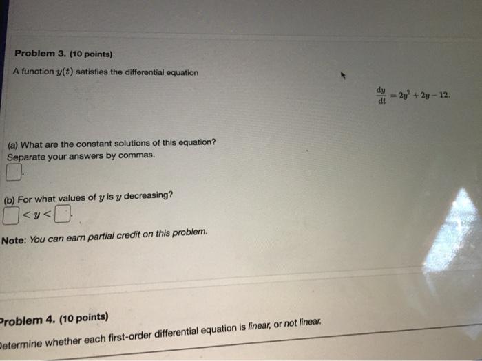 Solved Problem 3 10 Points A Function Y T Satisfies The