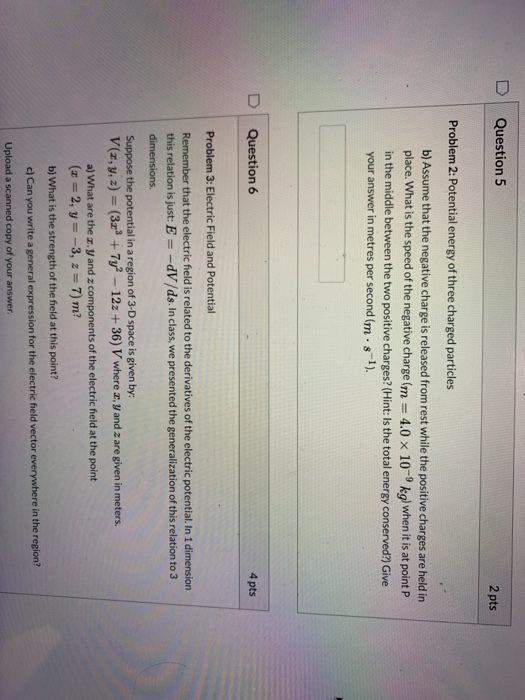 Solved D Question 4 1 Pts Problem 2 Potential Energy Of 8947