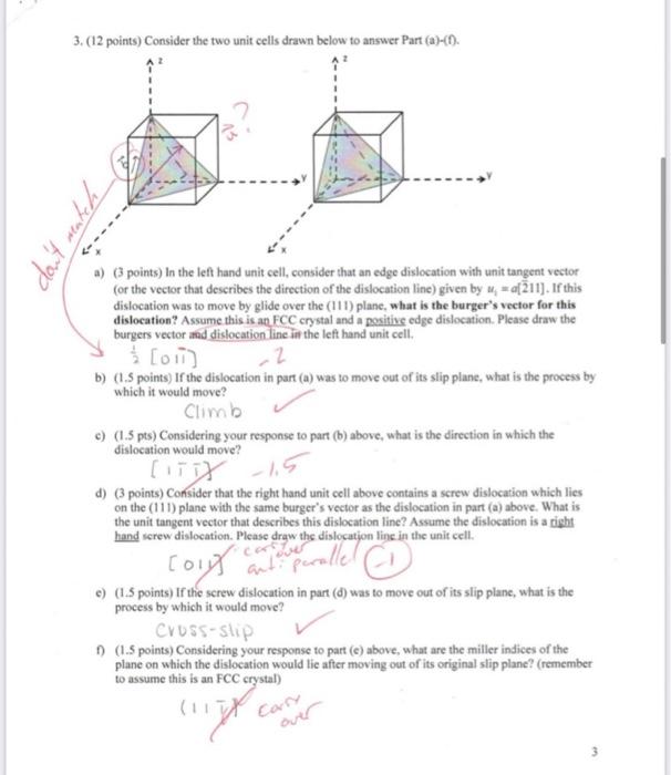 Solved 3. (12 points) Consider the two unit cells drawn | Chegg.com
