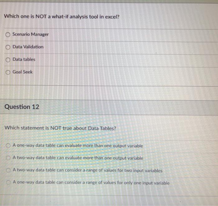 Which One Is Not A What If Analysis Tool In Excel Chegg Com