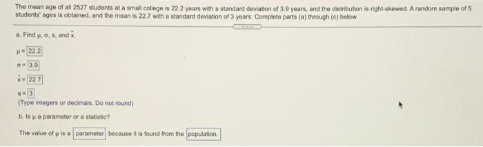 Solved The mean age of all 2527 students at a small college | Chegg.com