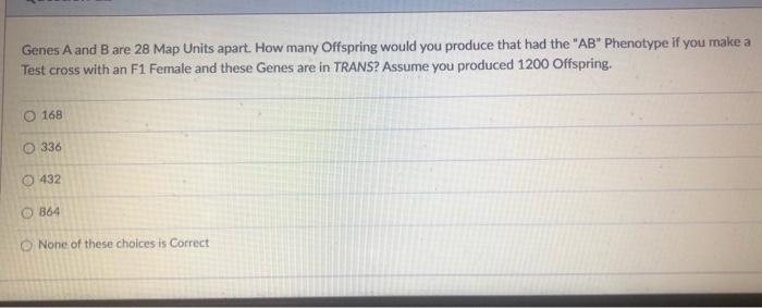 Solved Genes A and B are 28 Map Units apart. How many | Chegg.com