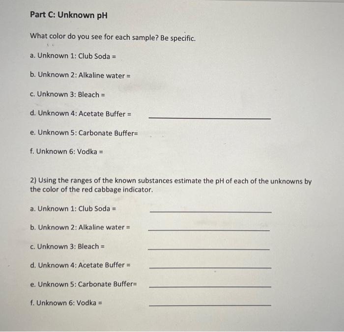 Solved Red Cabbage Color changes with pHPart 3 Testing