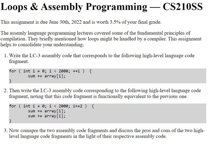 Solved Loops & Assembly Programming - CS210SS This | Chegg.com