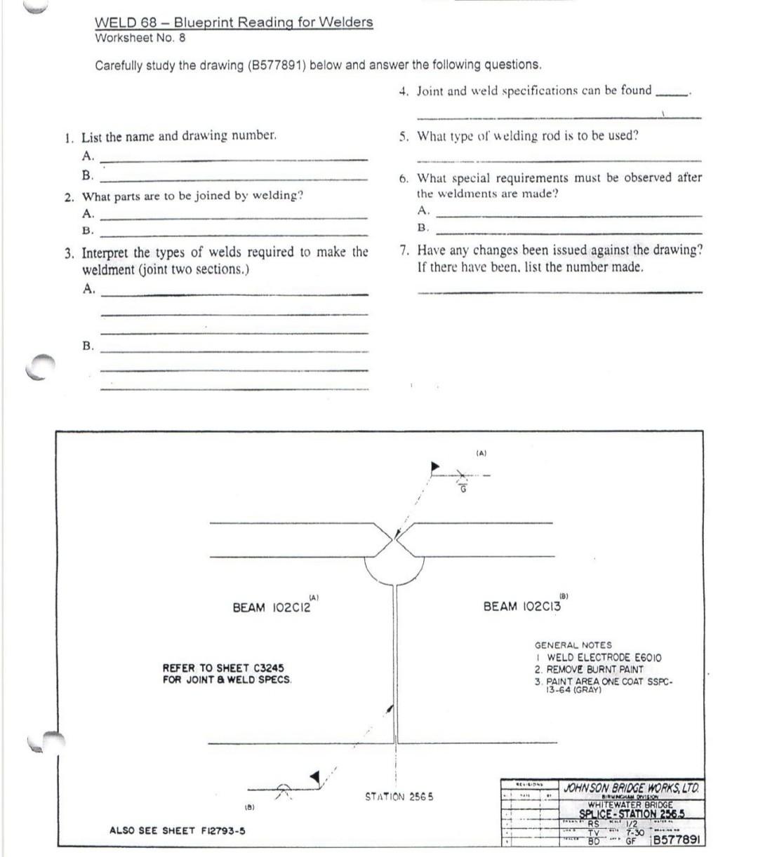 WELD 68 - Blueprint Reading for Welders Worksheet No. | Chegg.com