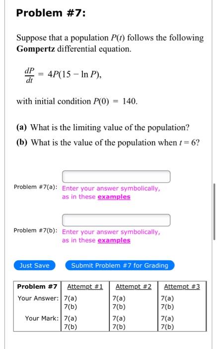 Solved Problem 7 Suppose That A Population P T Follows