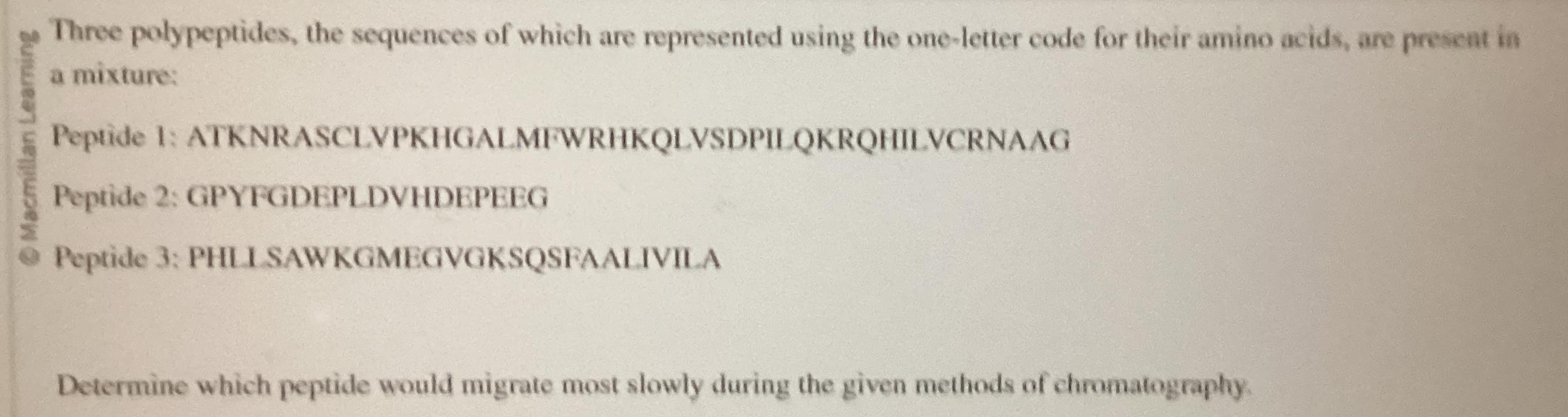 Solved Three Polypeptides, The Sequences Of Which Are | Chegg.com