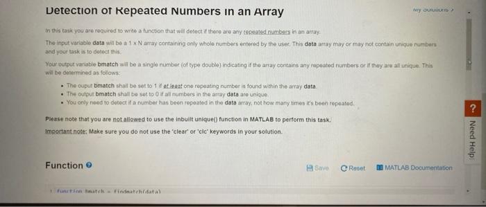 Solved Detection of Repeated Numbers in an Array wy US In | Chegg.com