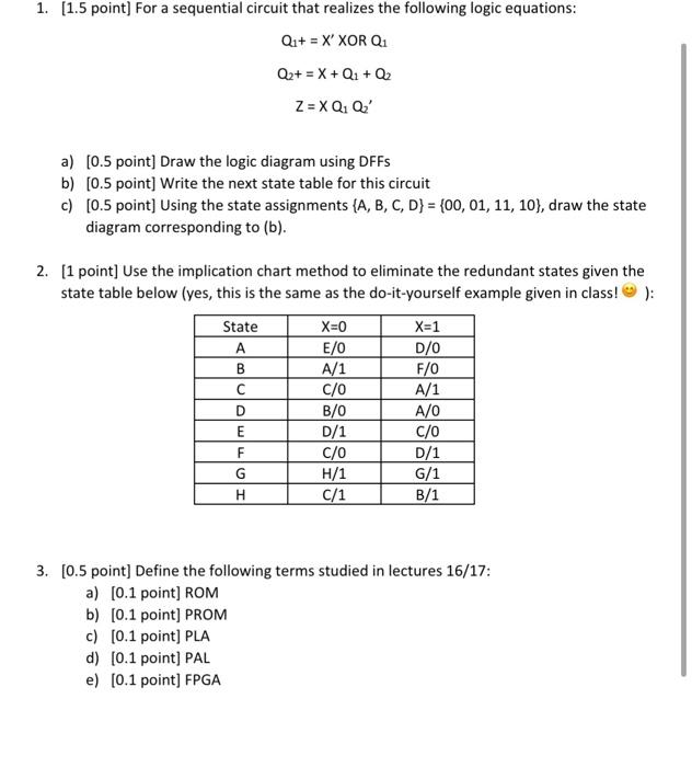 Solved Q1+Q2+Z=X′XORQ1=X+Q1+Q2=XQ1Q2′ a) [0.5 point] Draw | Chegg.com