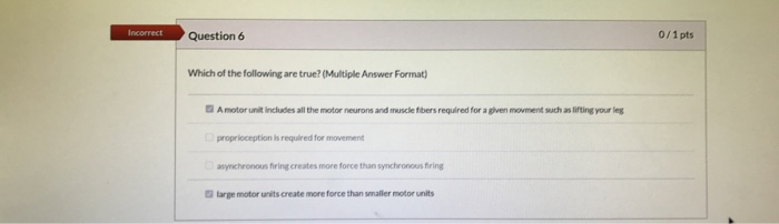 Solved Incorrect Question 6 0/1 pts Which of the following | Chegg.com