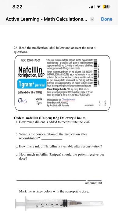 Solved 26. Read the medication label below and answer the | Chegg.com