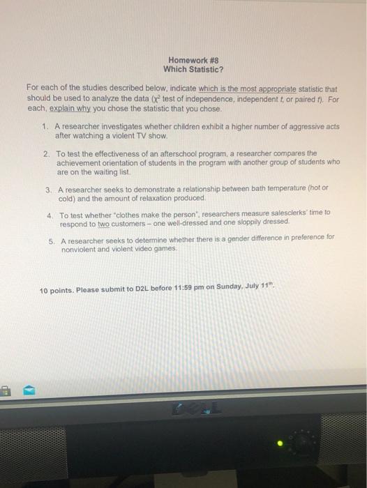 Solved Homework #8 Which Statistic? For each of the studies | Chegg.com