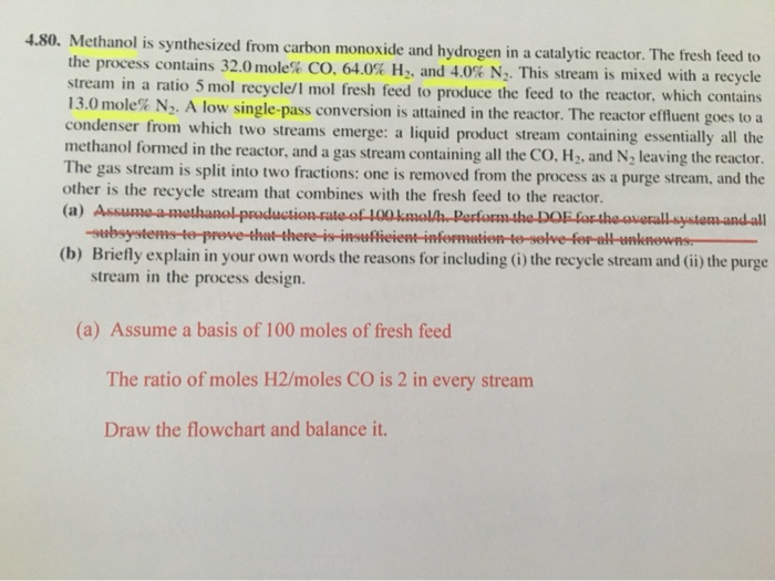 Solved 4.80. Methanol Is Synthesized From Carbon Monoxide | Chegg.com