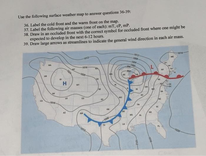 Solved Use the following surface weather map to answer | Chegg.com